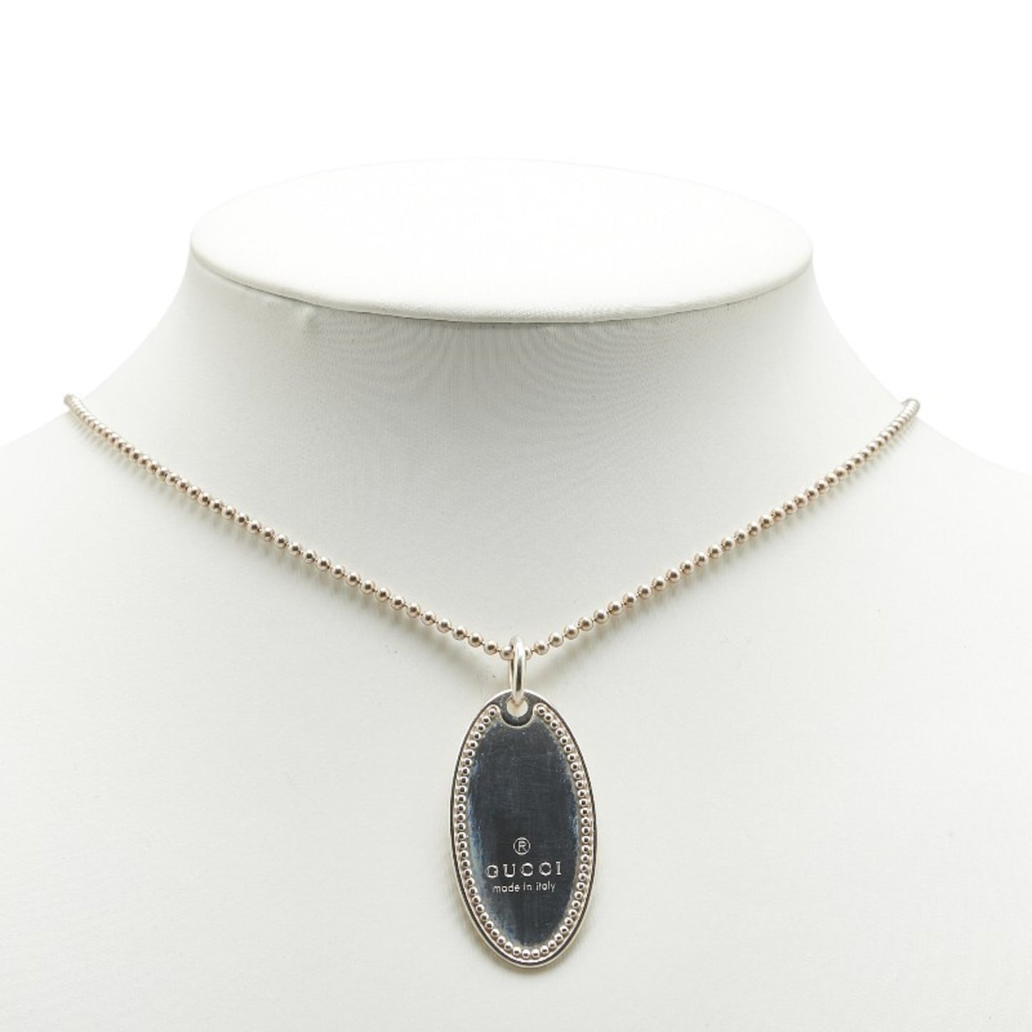 Gucci Oval Plate Necklace with Ball Chain, SV925 Silver, Women's, GUCCI
