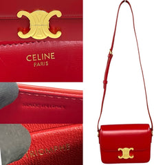 Unused, stored Celine Teen Triomphe logo hardware leather mini shoulder bag/pouch in red (23190) — Like New