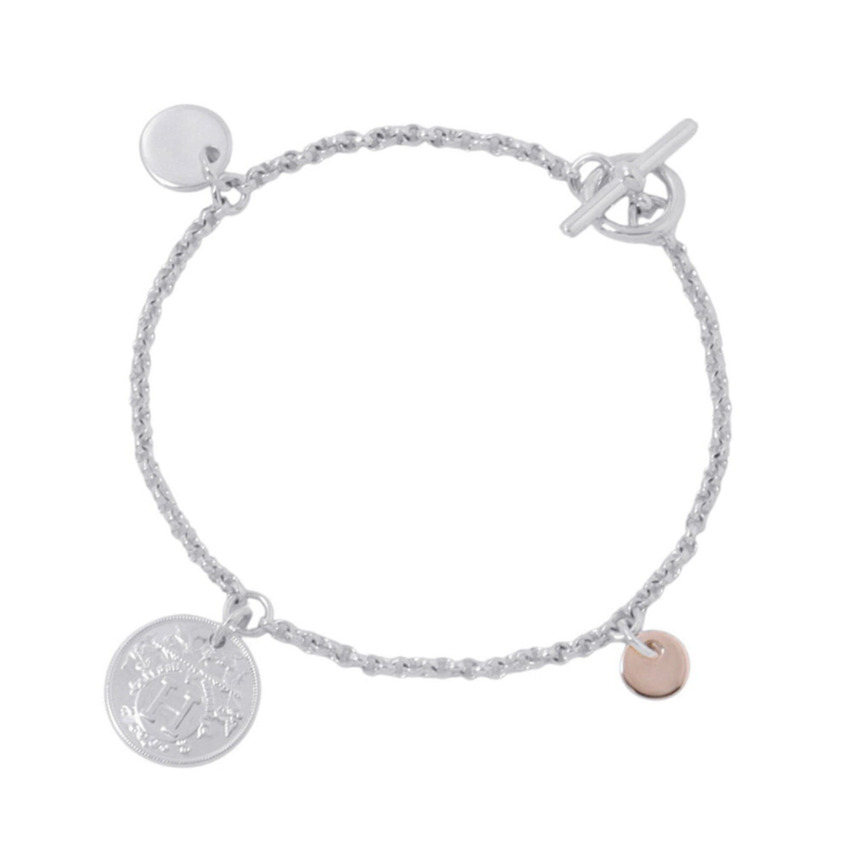Hermes Ex-Libris PM Bracelet, SV925 Silver, 18KPG Pink Gold, Size SH. (HERMES bracelet) — Like New