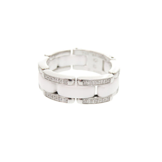 Chanel Ultra Collection Medium #60 18K White Ceramic and Silver Diamond Ring, 0727, 750K Gold.