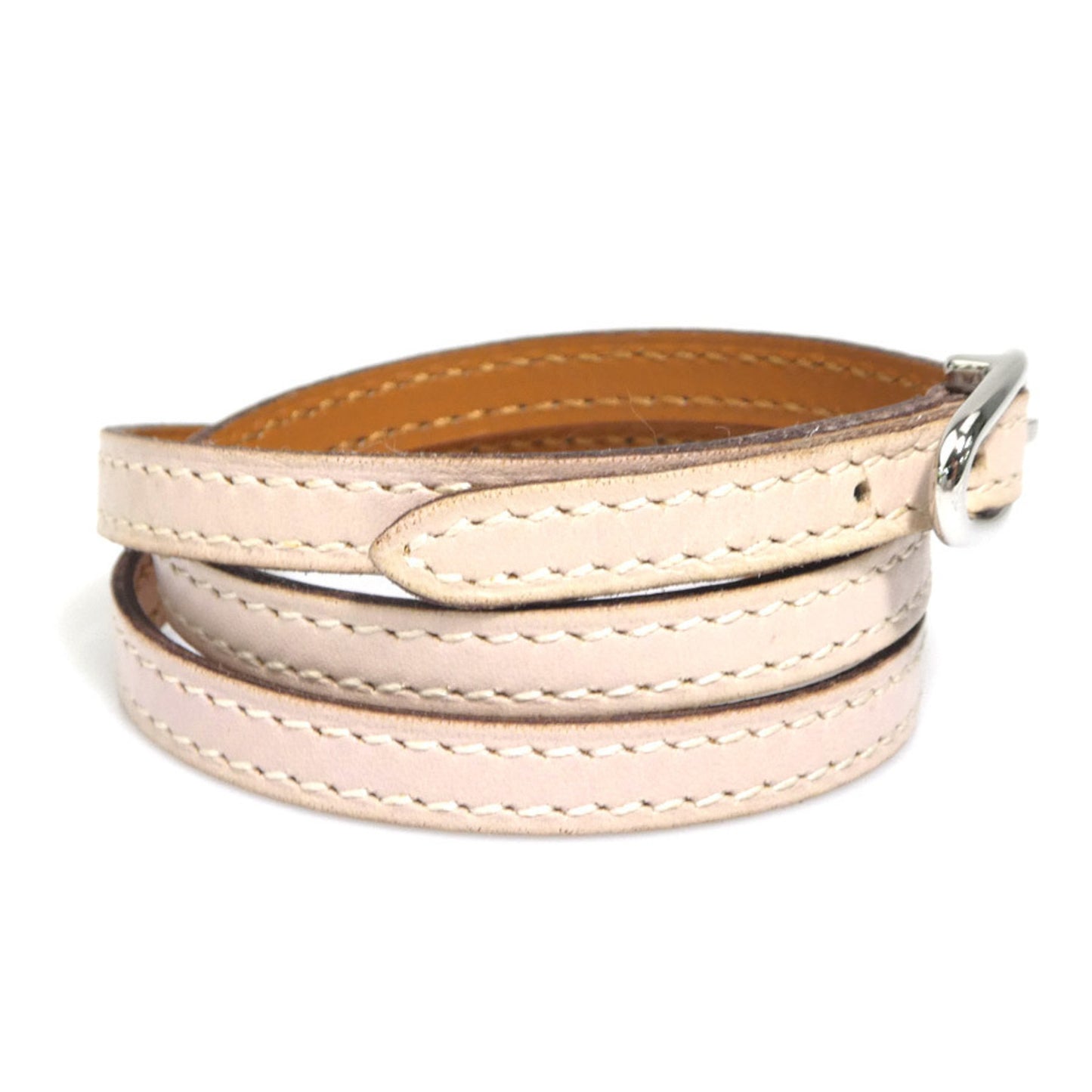 Hermès HERMES Bracelet Leather Metal Baby Pink Silver Women's e61109a