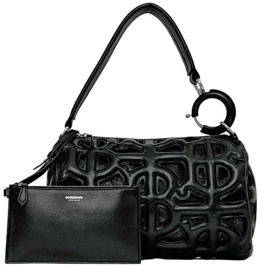 Burberry Ronbi Bag f-24660 Black TB Monogram Leather ITDGSRL37FIR BURBERRY Mesh Cutout Thomas Women's
