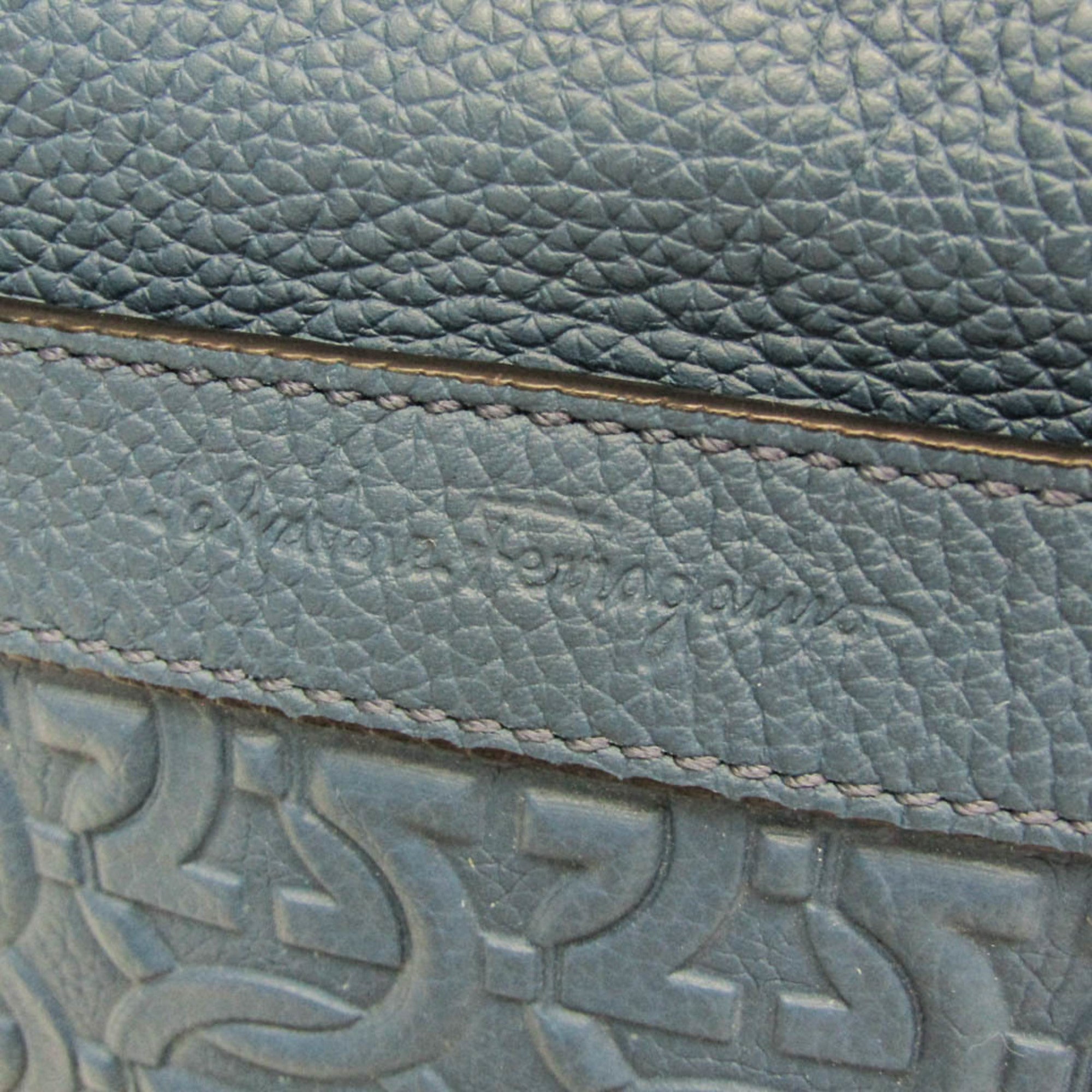 Salvatore Ferragamo Gancini GG-24 1204 Men's Leather Clutch Bag,Shoulder Bag Blue — Like New