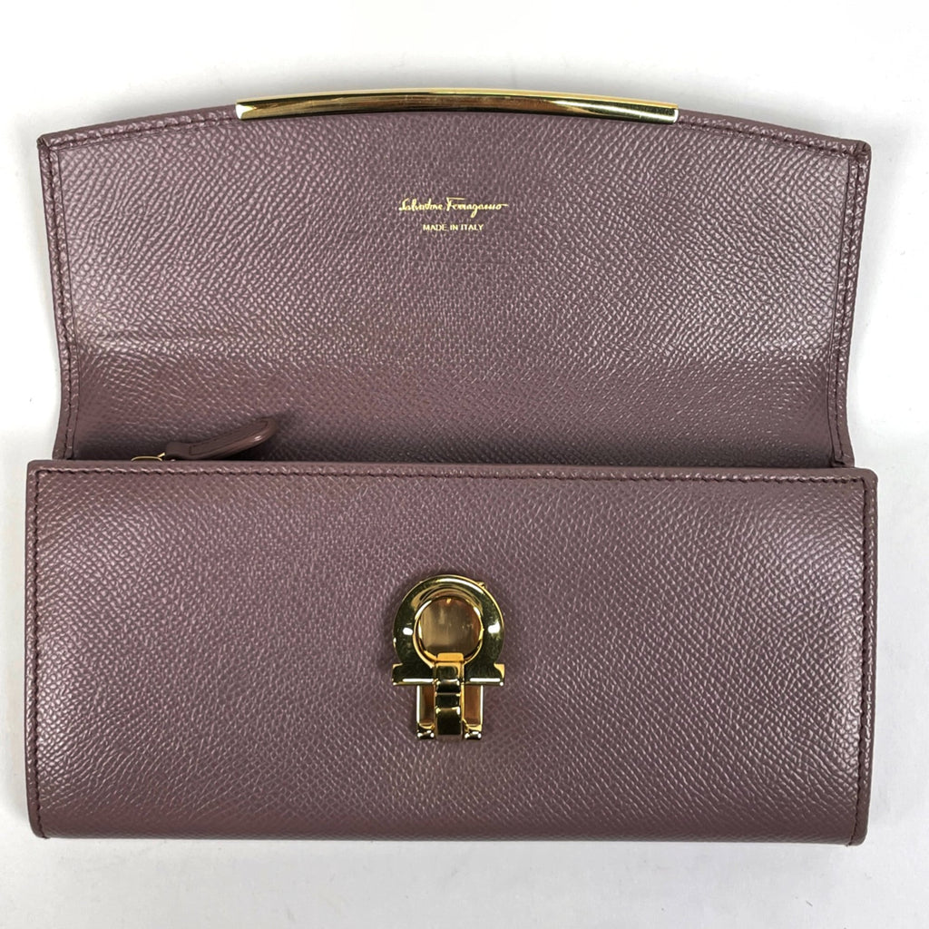 Salvatore Ferragamo Gancini bifold long wallet with bill compartment and coin purse, leather, pink, for women