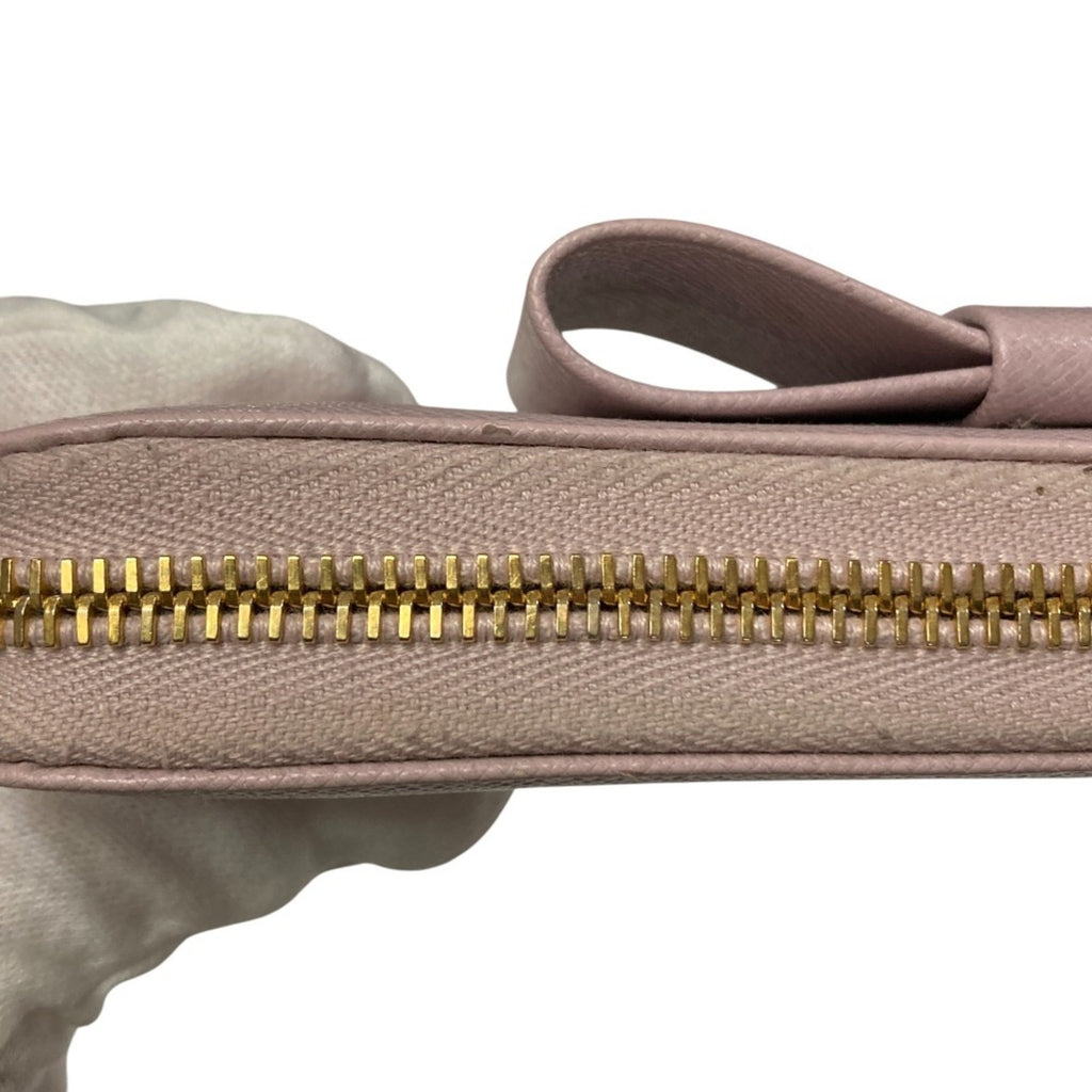PRADA Prada Ribbon Saffiano Leather Round Zip Long Wallet 1ML506 Pink Women's