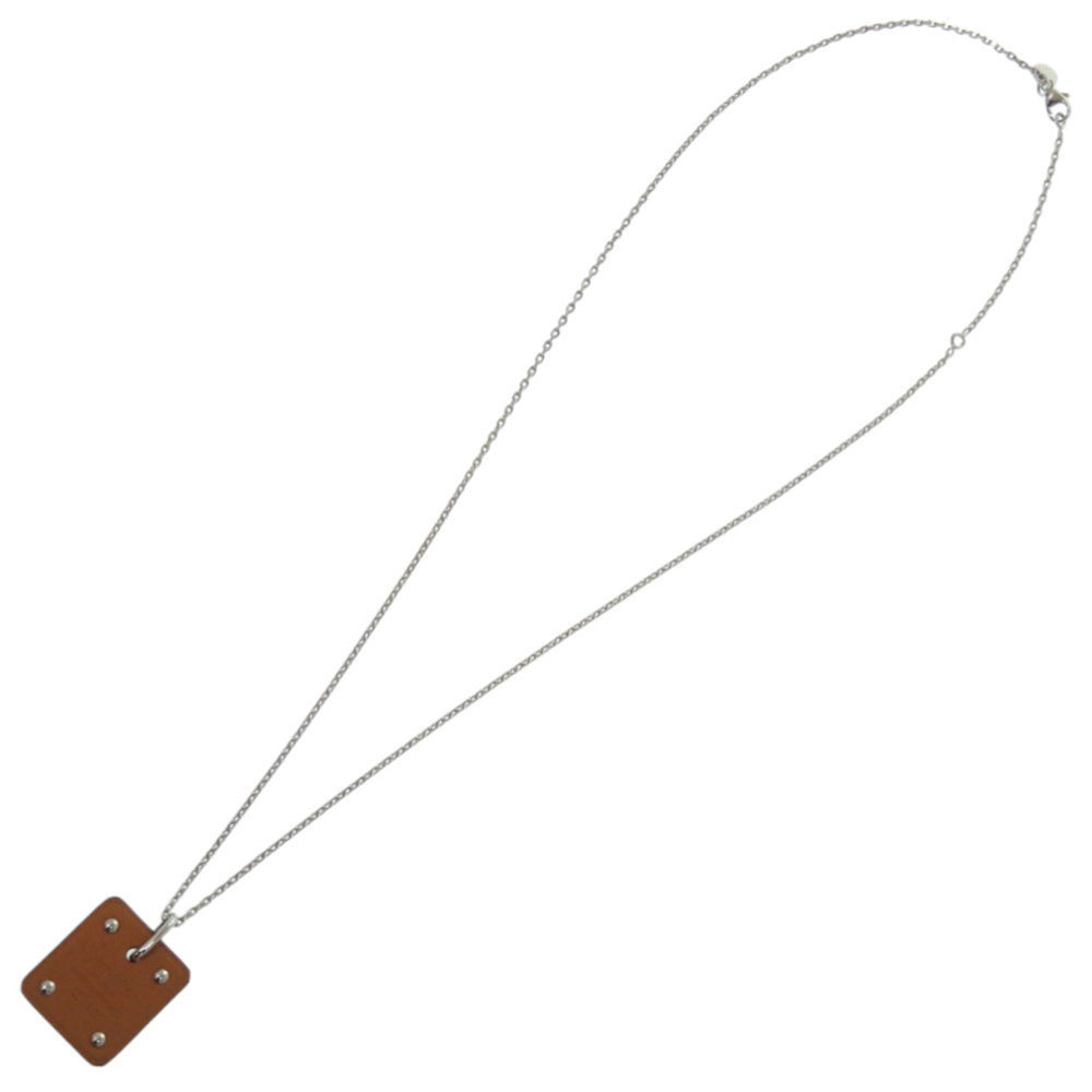 Hermes Like new Hermès Asde Coeur Ace of Hearts leather and metal brown necklace with Z markings, model 1006 — Like New