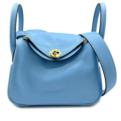 HERMES Mini Lindy Swift Blue Aztec Tote Bag Shoulder MINI Women's Men's — New - Store Return