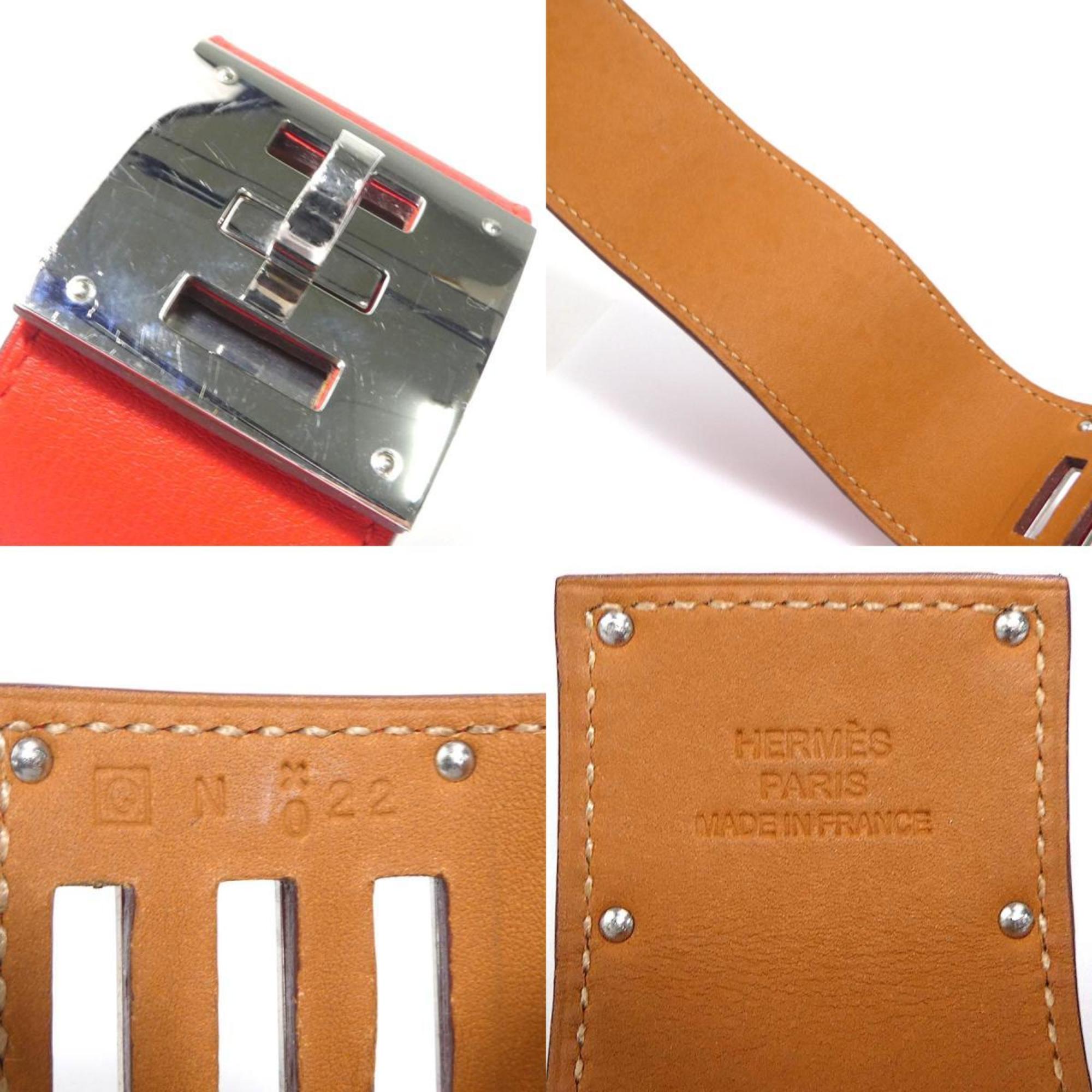 Hermes Hermès Kelly Dog Leather/Metal Bracelet in Orange Red and Silver, Women's, e61189a