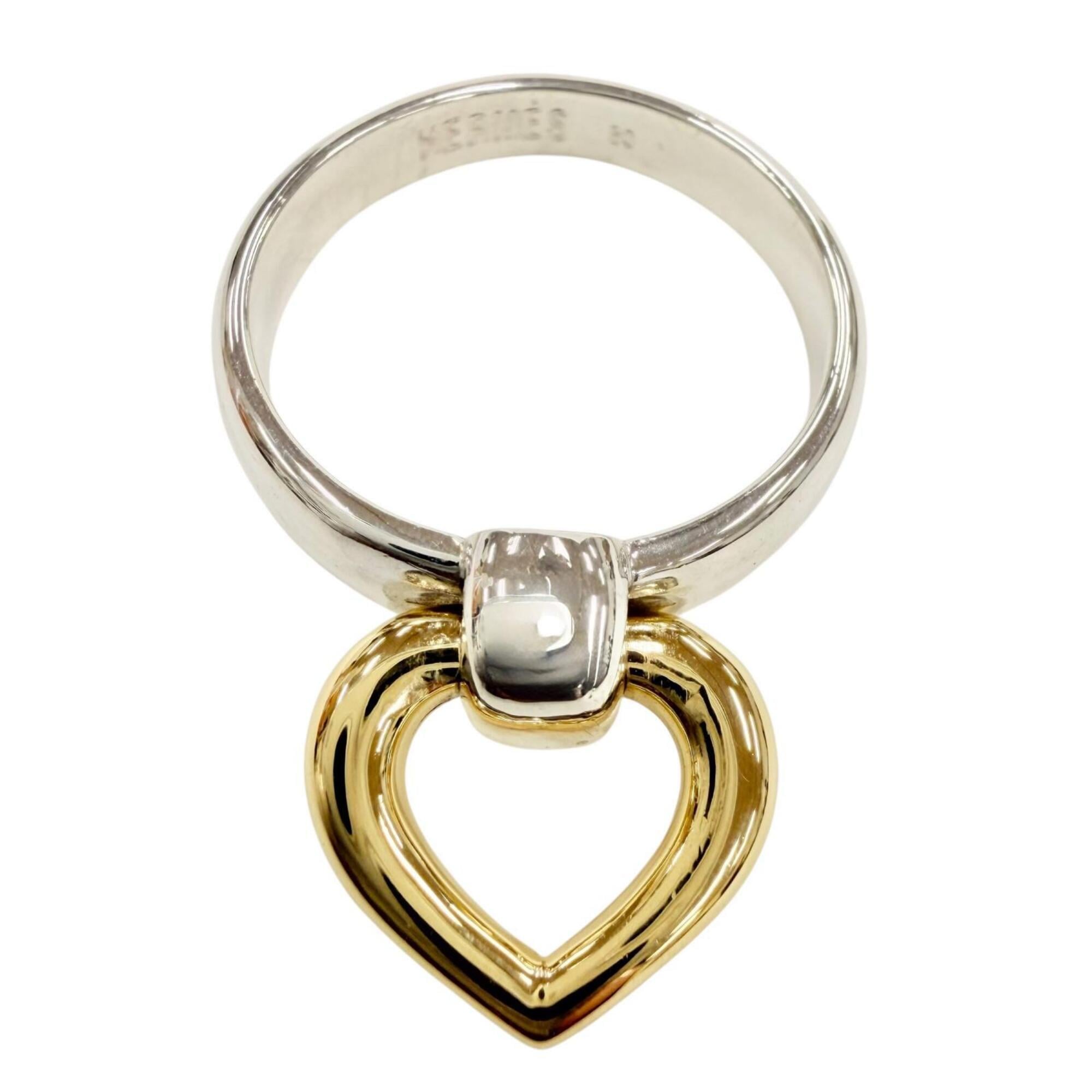 HERMES Heart Knock Ring, 925/750 Combination, Silver/Gold, Size 50, Weight 4.7g, Women's, Comes with Box and Case — Like New