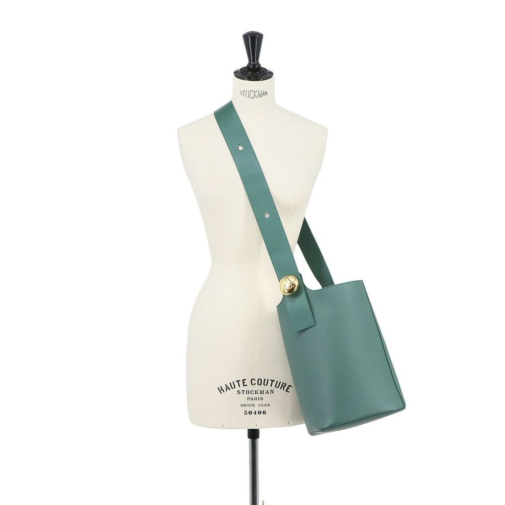 Loewe Pebble Bucket Bag Medium Shoulder Handbag Leather Green Gold Hardware — Like New