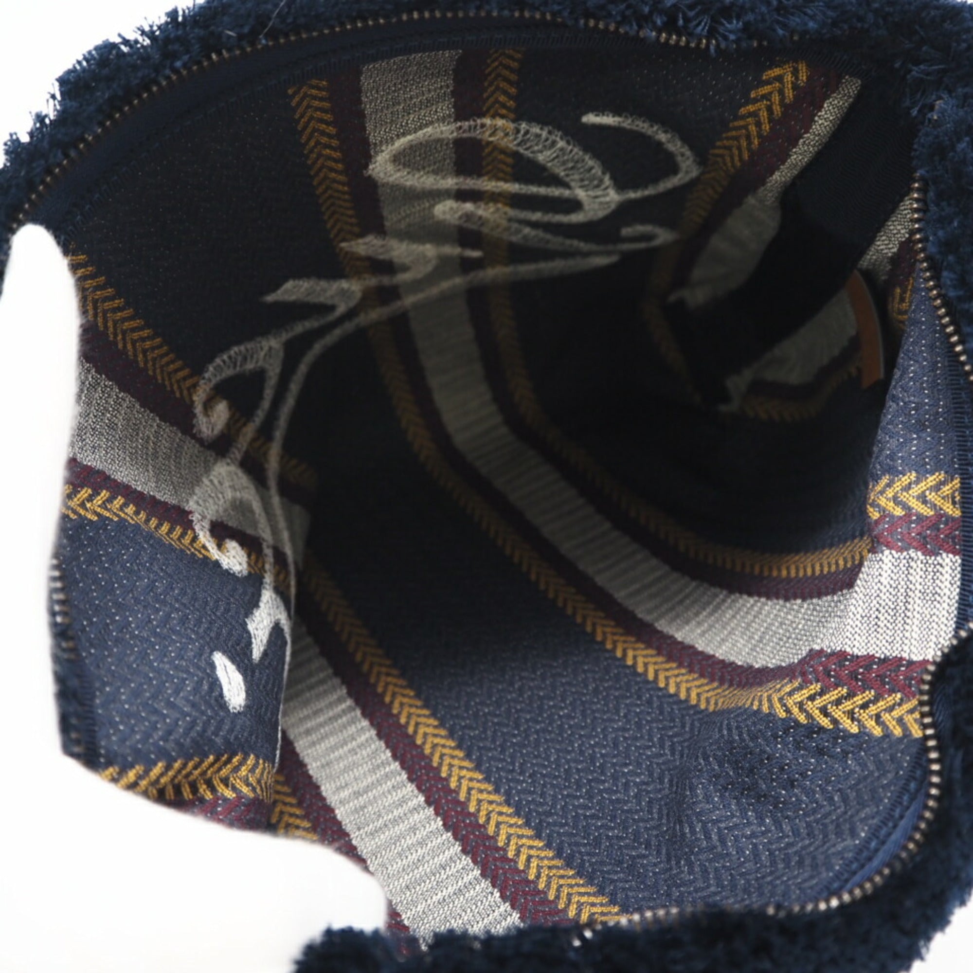 GUCCI Embroidered Canvas Large Pouch 822870 Clutch Bag Navy Multicolor Women's — Like New