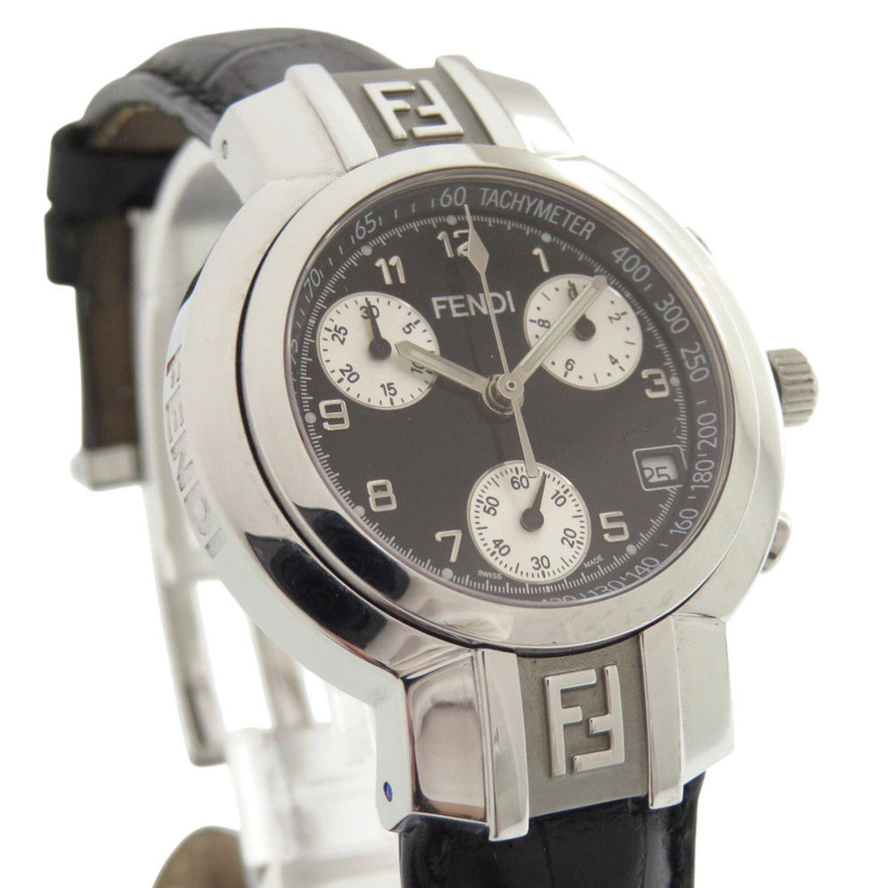 Fendi 4500L Horology Chronograph Stainless Steel Leather Black Quartz Watch with Dial 1735 FENDI — Good
