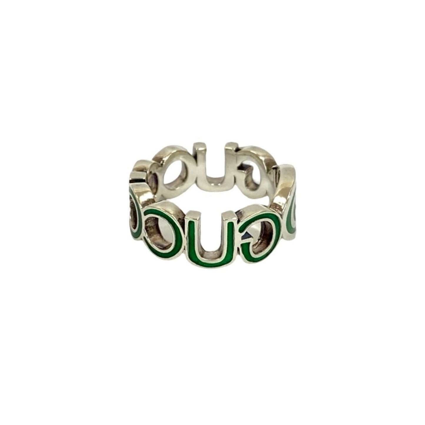 GUCCI Interlocking G Enamel Ring in Silver 925, Green, 46037