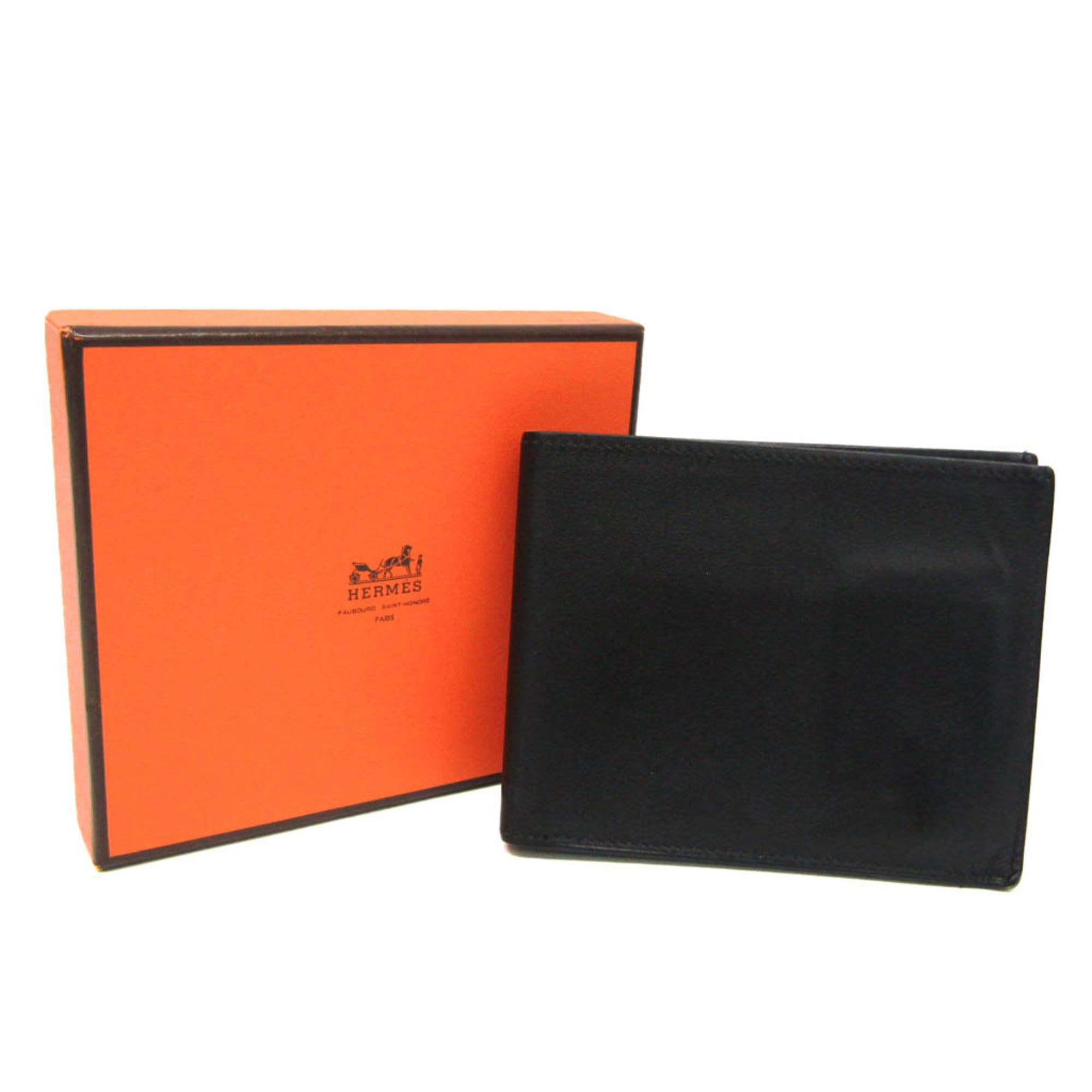 Hermes Citizen Twill Compact Men's Leather Bill Wallet (bi-fold) Black