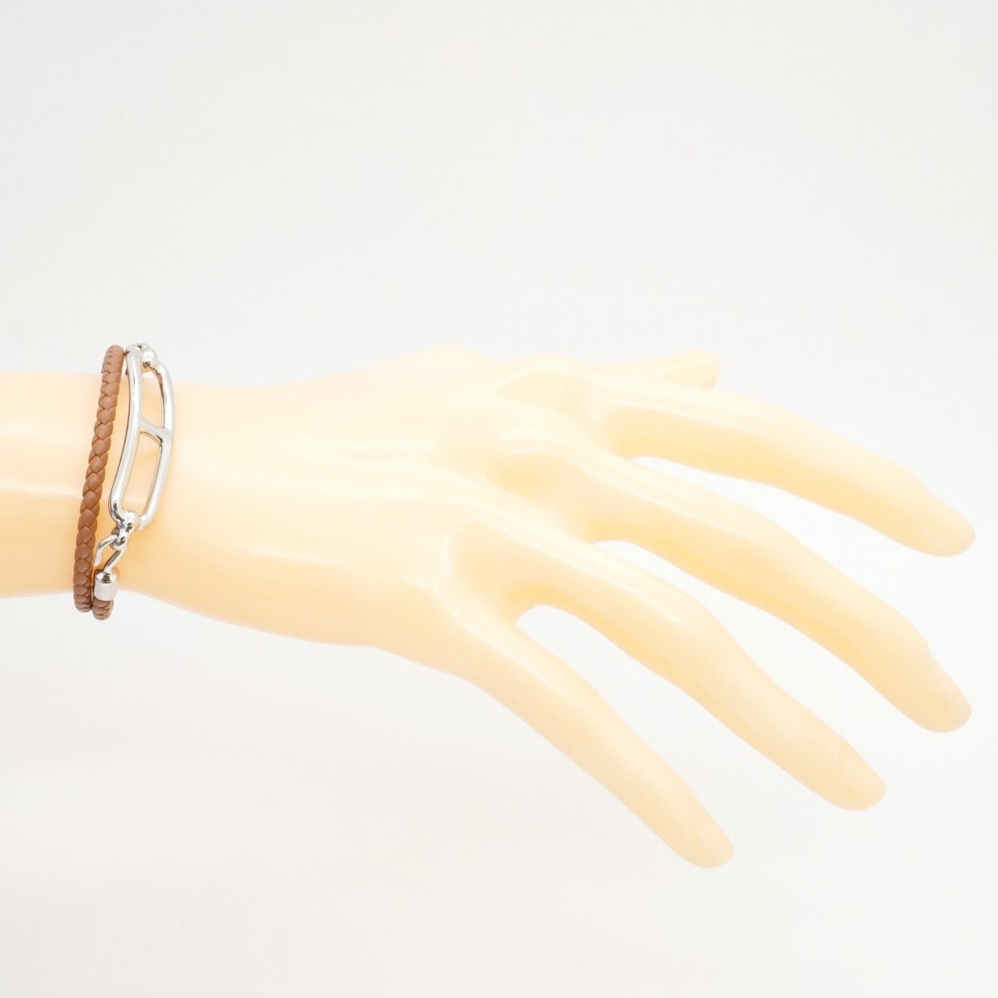 Hermes Hermès Luli Double Tour Bracelet, Metal, Leather, Silver, Brown, Women's, P1859231