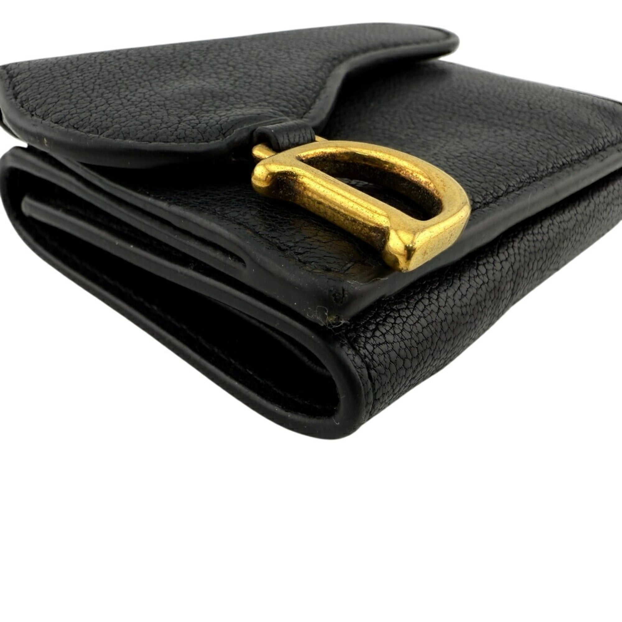 Christian Dior Saddle Compact Wallet, Tri-fold Black, Women's