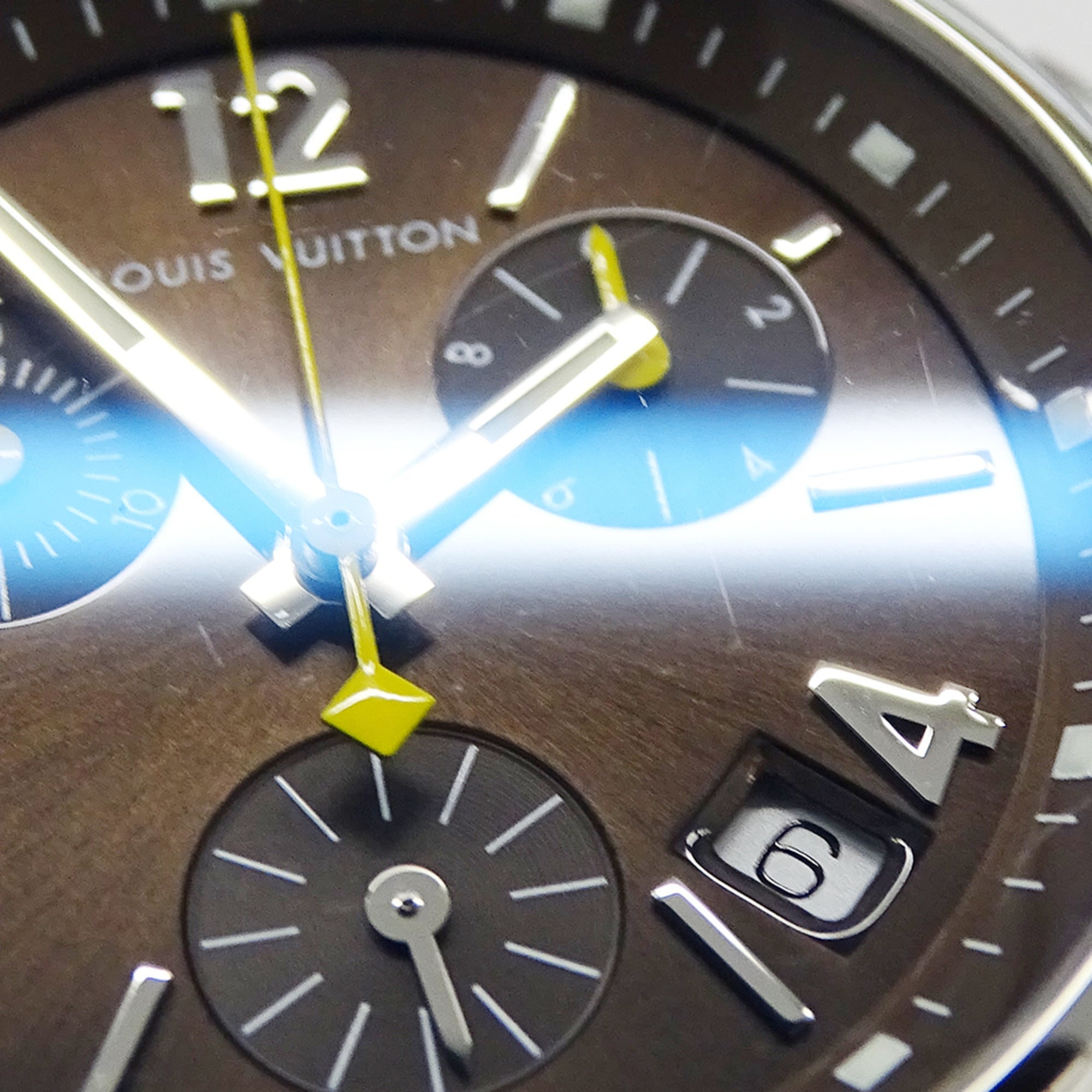 Louis Vuitton LOUIS VUITTON Boys' Watch Tambour Chronograph Date Quartz QZ Stainless Steel SS Leather Q1321 Silver Brown — Good