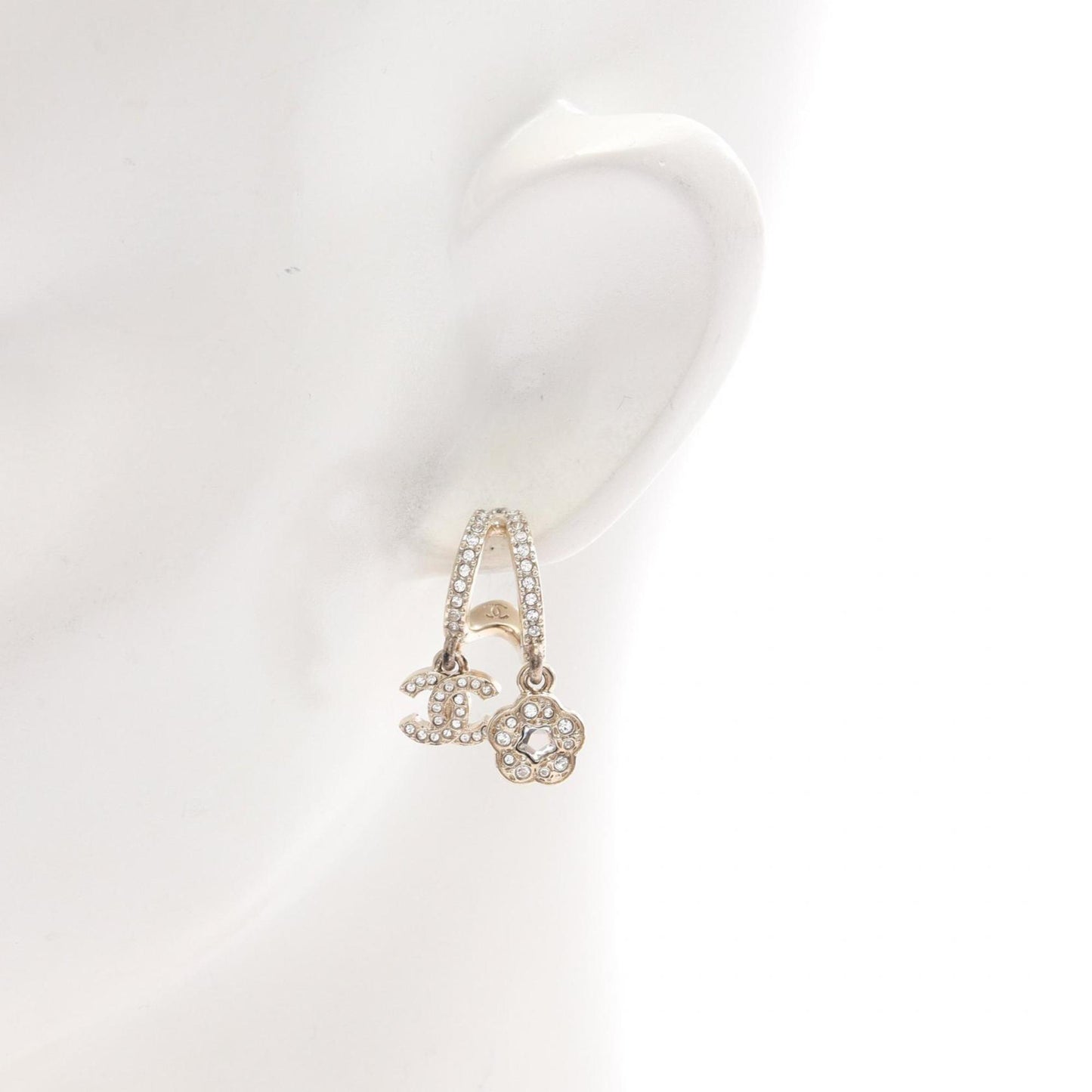 CHANEL Coco Mark Flower Hoop Earrings with Gold-Plated Rhinestones for Women