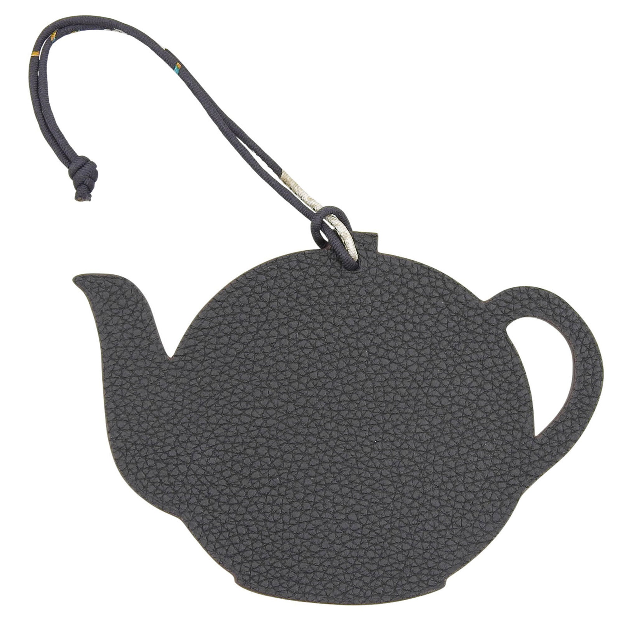 HERMES Petit H Teapot Leather Bag Charm, Light Blue & Black Bicolor, Women's — Like New