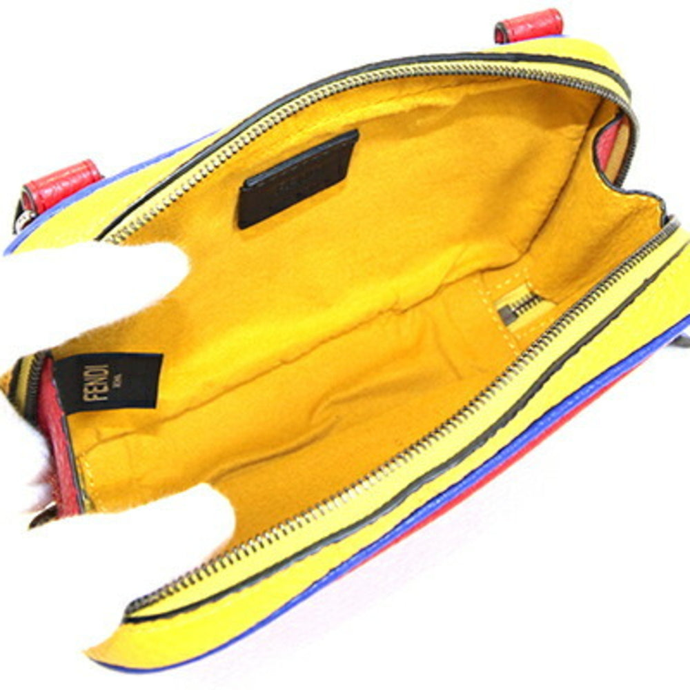 FENDI Shoulder Bag 7AS122 Red Yellow Blue Leather Pochette Women Men — Like New