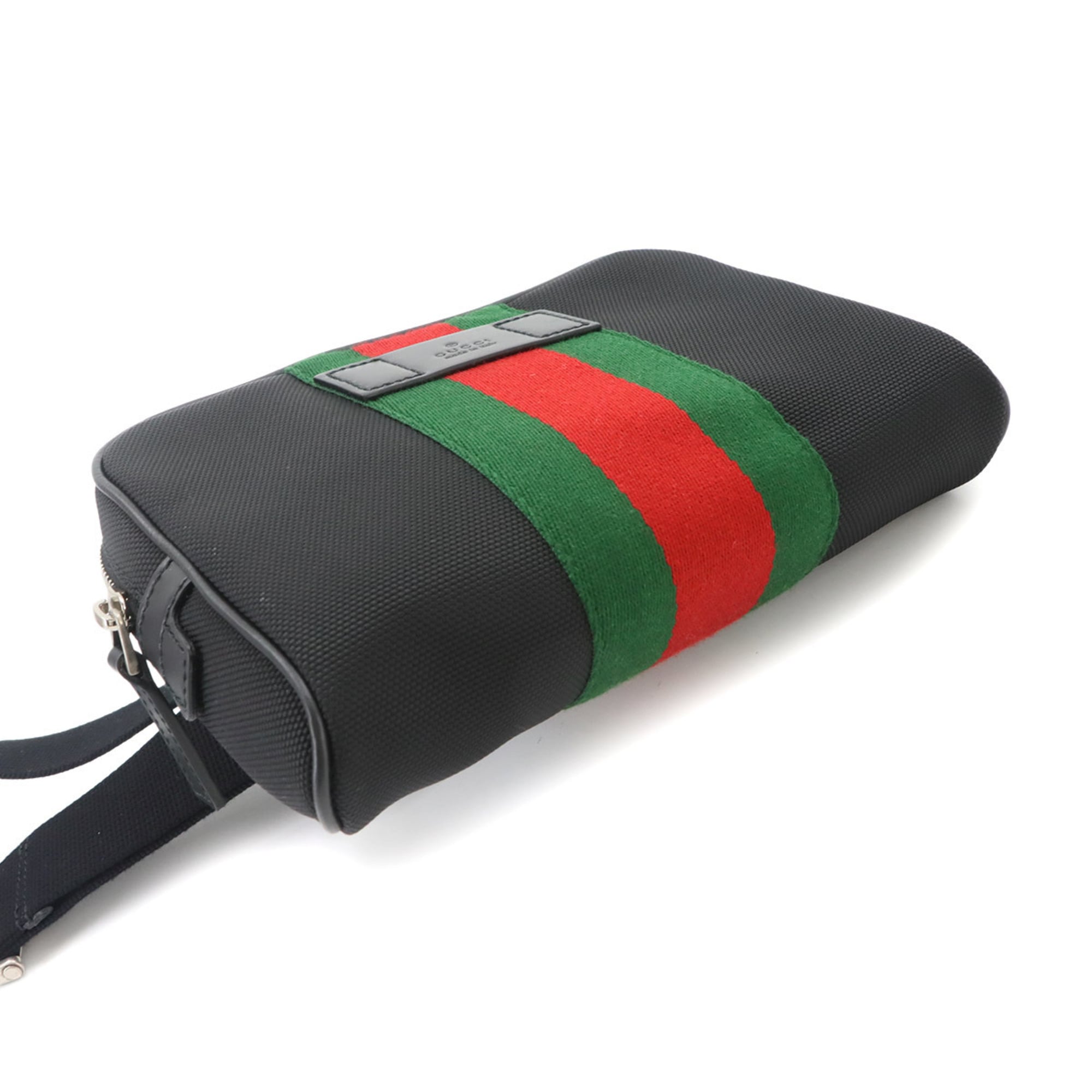 Gucci Sherry Line Body Handbag, Canvas and Leather, Black, 630919, Silver Hardware, Web Stripe Belt Bag — New - Store Return