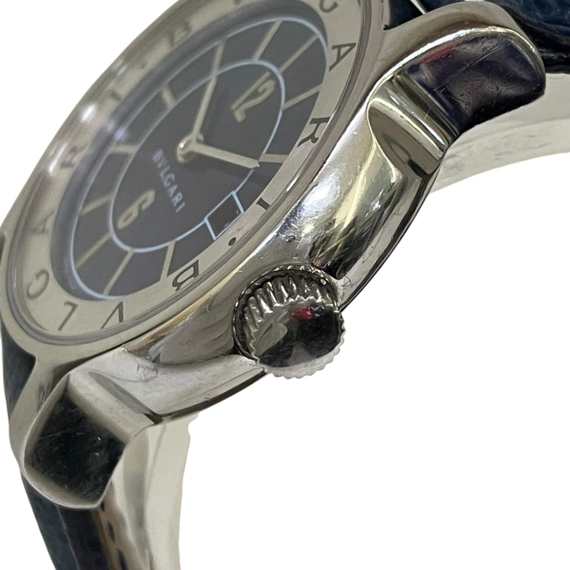 Bulgari BVLGARI Solotempo watch, total weight 24.3g, stainless steel, genuine leather strap, quartz movement, blue dial, ST29S — Good