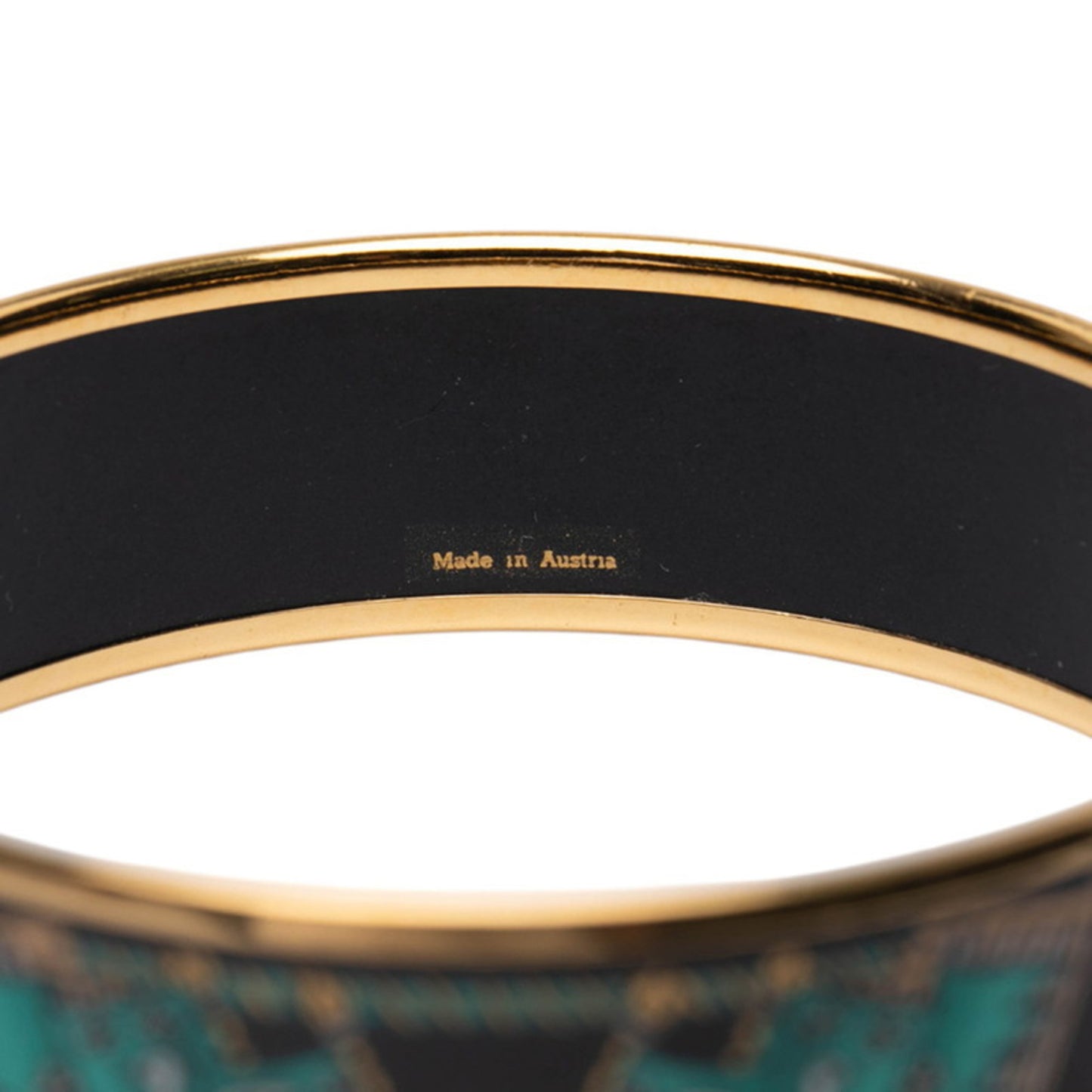 Hermes GM enamel bird and flag motif bangle in gold, black, multicolored plating for women.