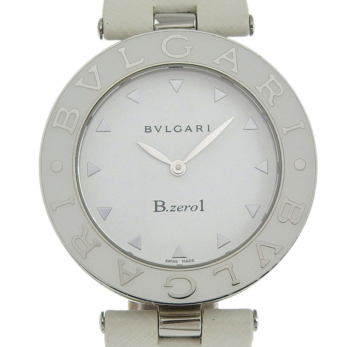 BVLGARI Bzero1 Watch, BZ35S/BZ35WLSL, Stainless Steel and Leather, Quartz Movement, Analog Display, White Dial, Women's — Very Good