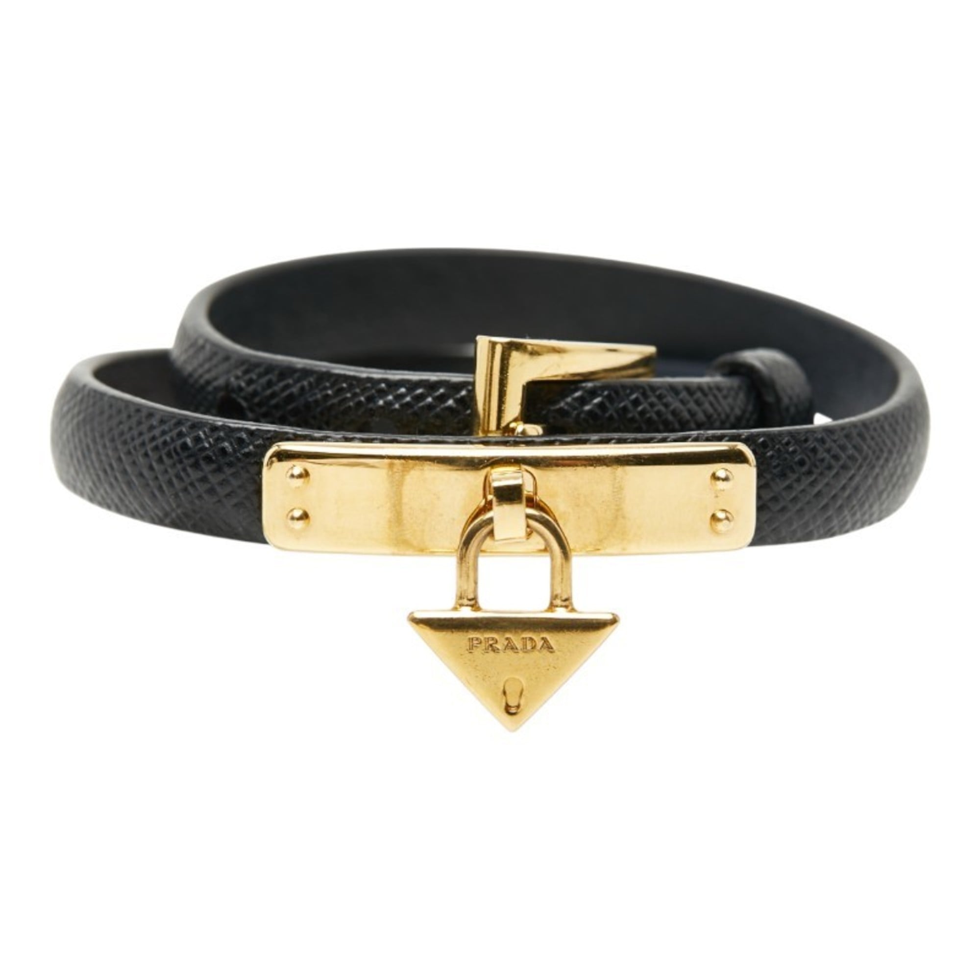 Prada bracelet in black Saffiano leather for women.