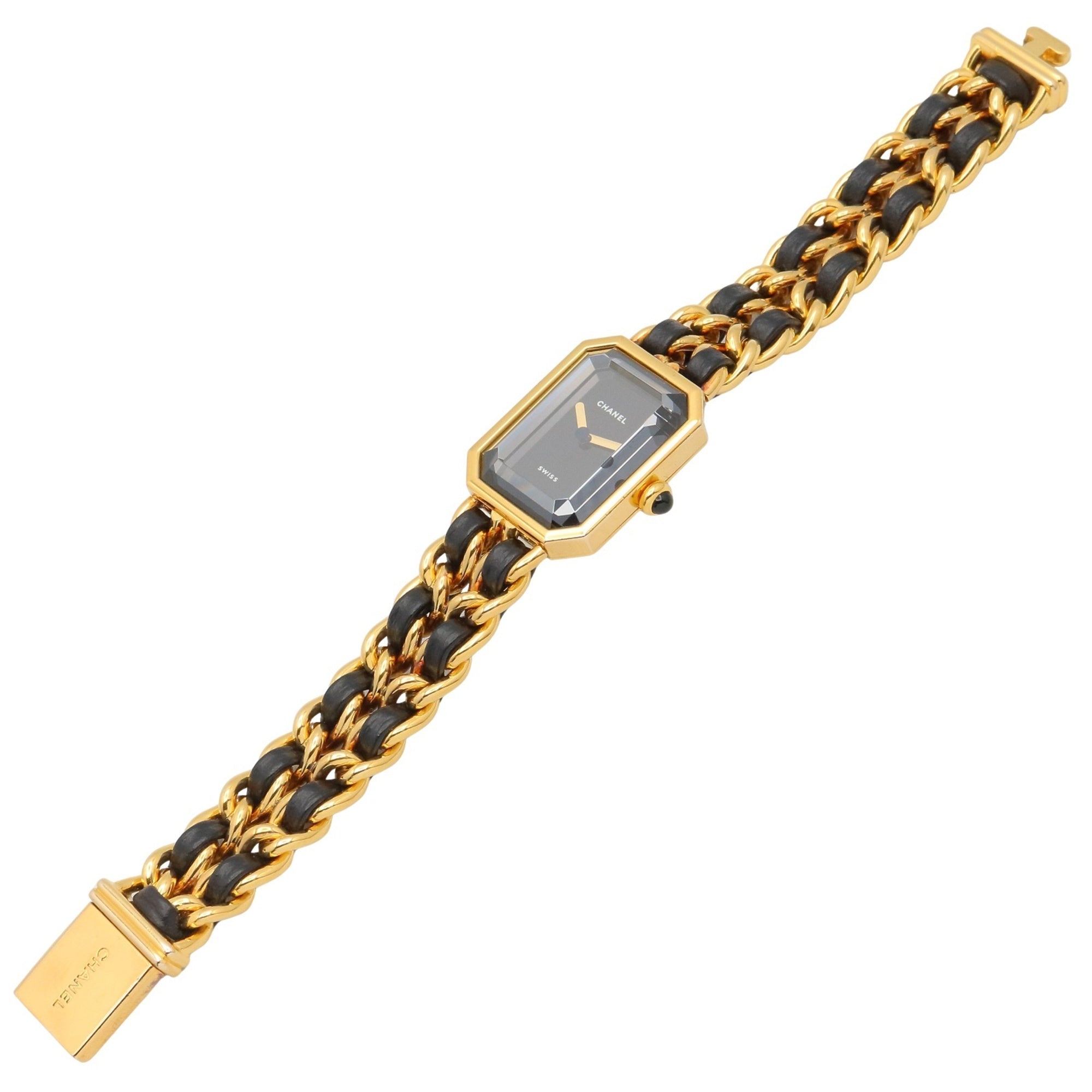 Chanel CHANEL Première M Watch, Gold Plated Leather, Women's, Black, H0001 — Very Good