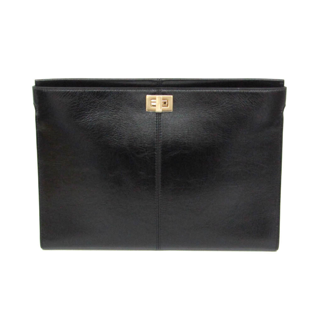 Fendi 8M0413 Women's Leather Clutch Bag Black