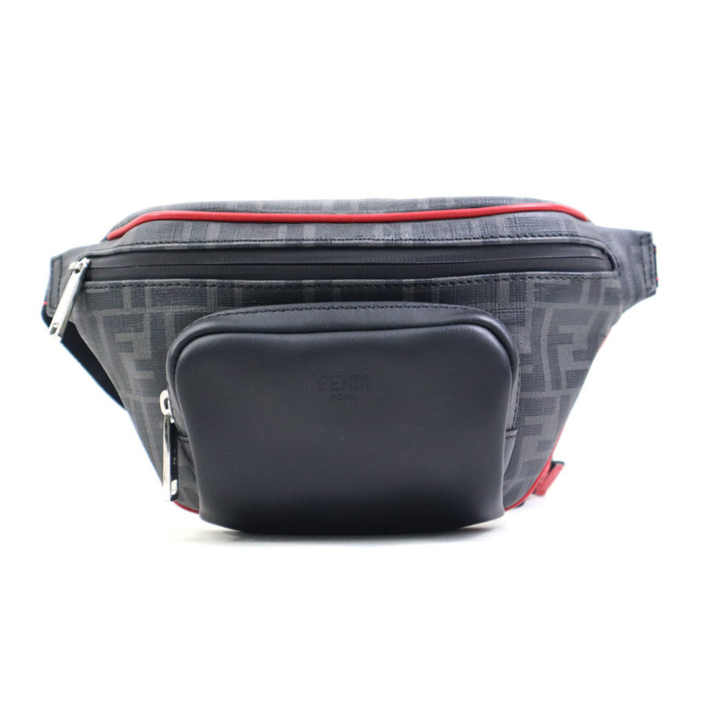 FENDI Waist bag Body Leather Black x Red Men's 7V46 A80Q h30922g