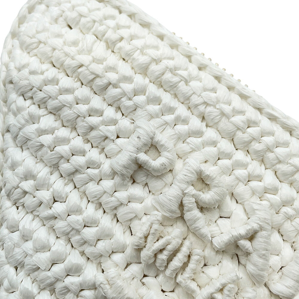 Prada Shoulder Bag Saffiano Triangle Mini Pouch Leather Raffia 1NR015 PRADA 2-way White Handbag — Like New