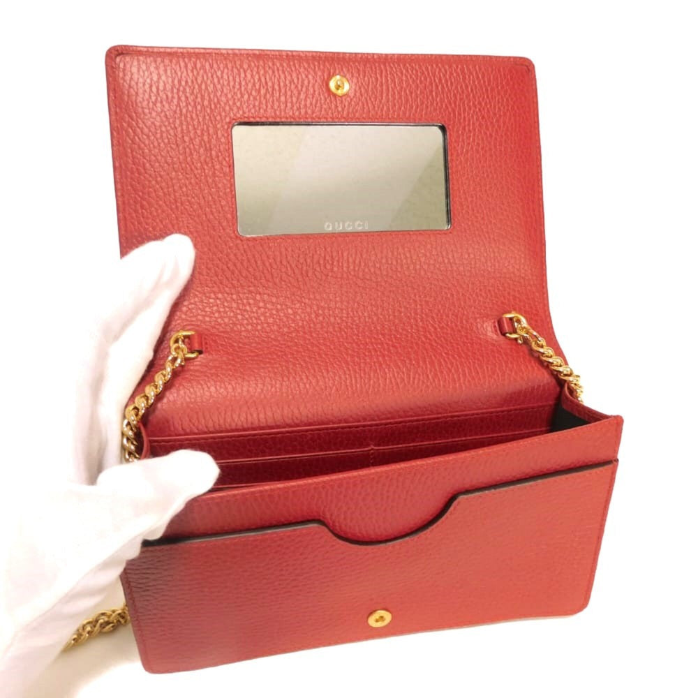 Gucci GG Marmont Chain Logo Calfskin 2-Way Clutch Bag with Double G Design, Red, 497985 CAO0G 6433, Women's — Like New