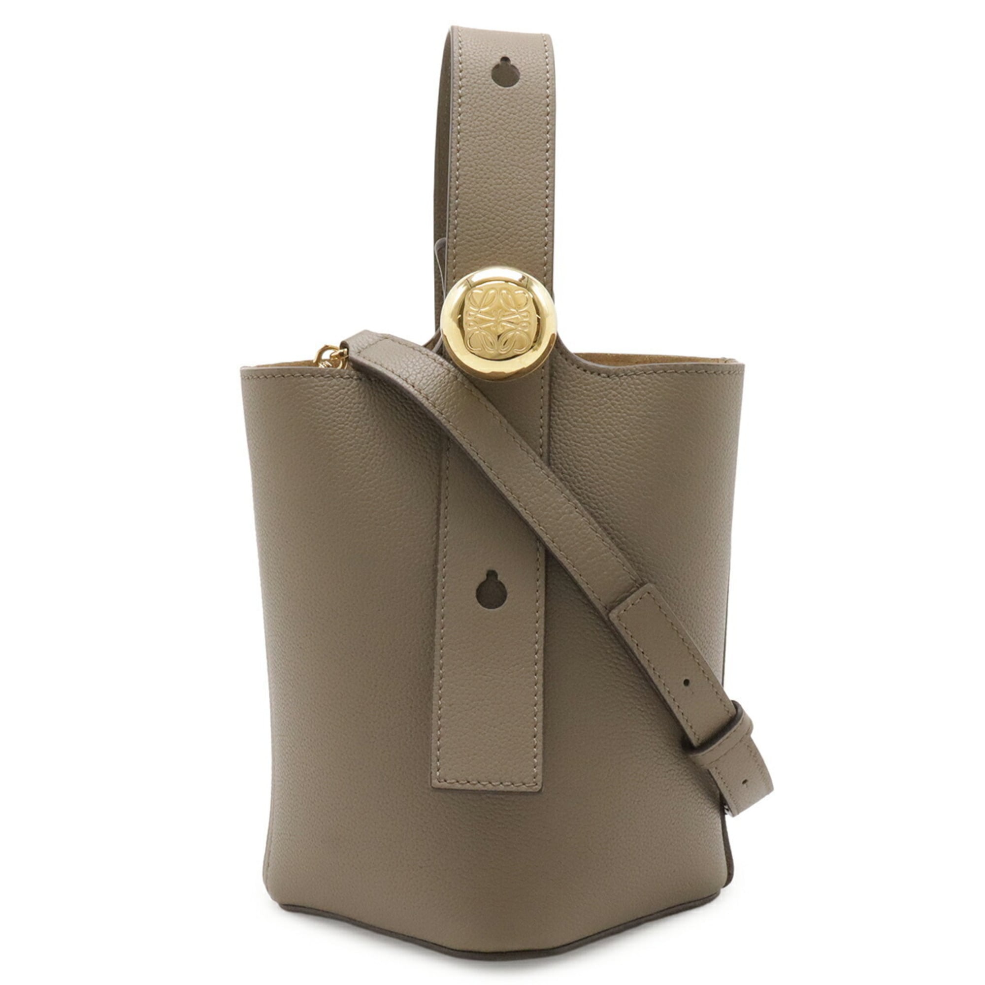 LOEWE Pebble Bucket Bag Mini Handbag Shoulder Calfskin Leather Greige AANBBBMX31 — Like New