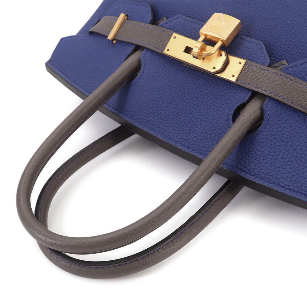 Hermes Birkin 30, Togo leather, Personal SPO, Blue Electric/Etoupe, Handbag, Matte Gold Hardware, D Stamp — Like New