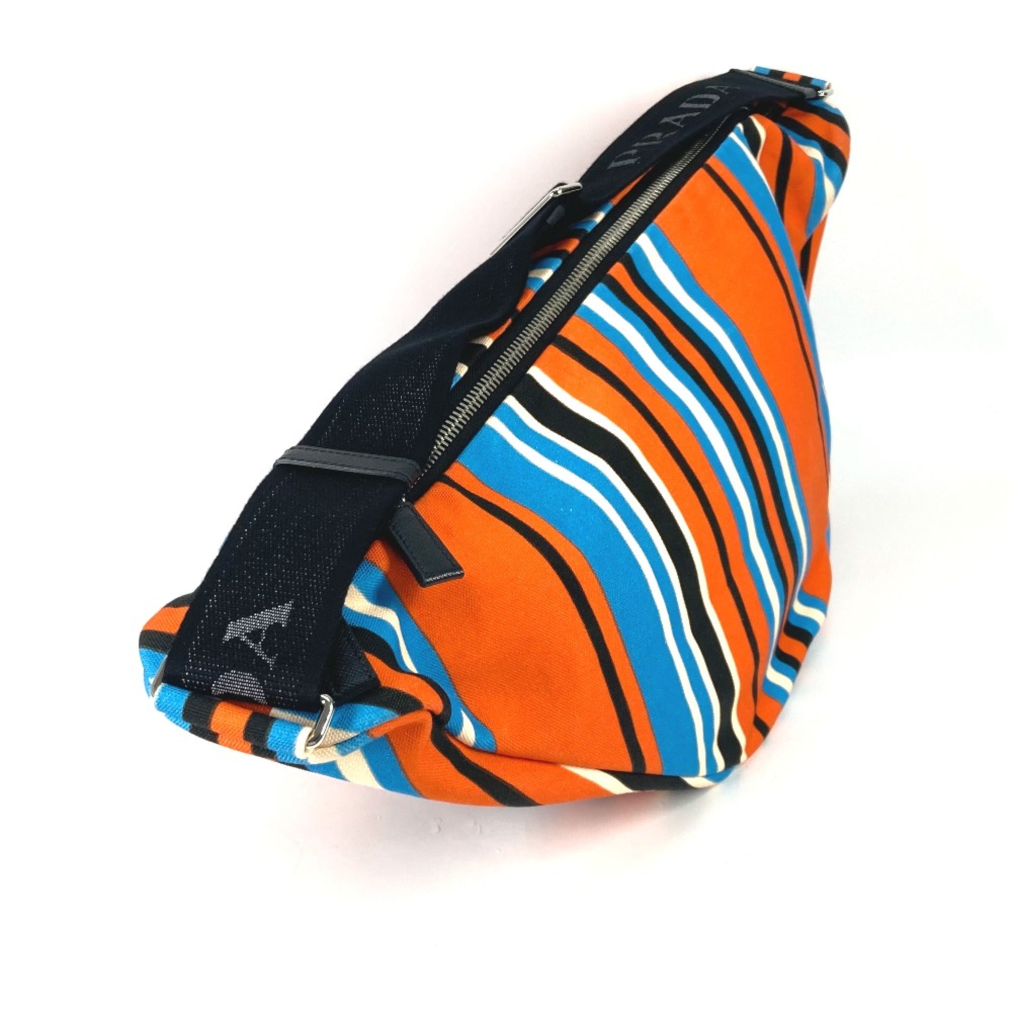 PRADA 2VY007 stripe bag crossbody Shoulder Bag Orange Blue x Black — Like New