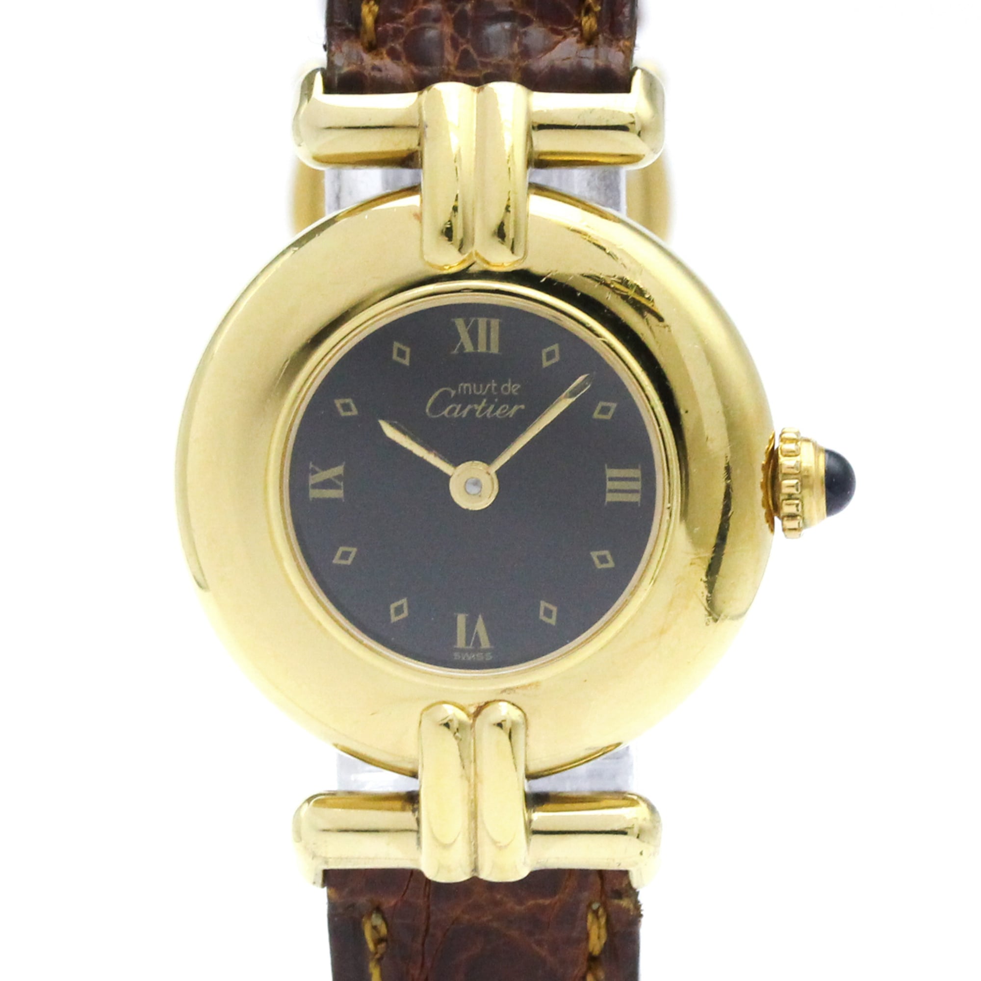 CARTIER Must Colisee Gold Plated Leather Quartz Ladies Watch 590002 — Good