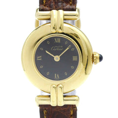 CARTIER Must Colisee Gold Plated Leather Quartz Ladies Watch 590002 — Good