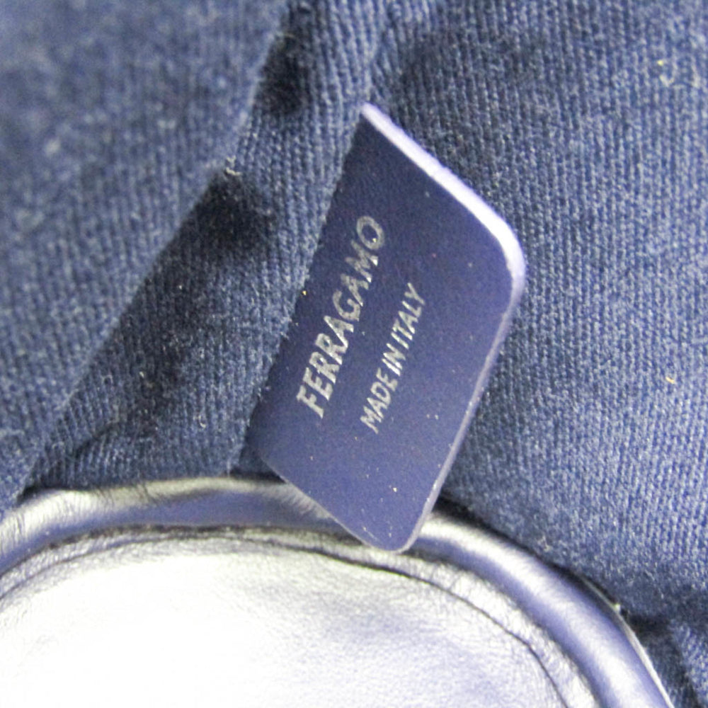 Salvatore Ferragamo Logo EE-24 1638 Women,Men Leather,Cotton Pouch Cream,Navy — Like New