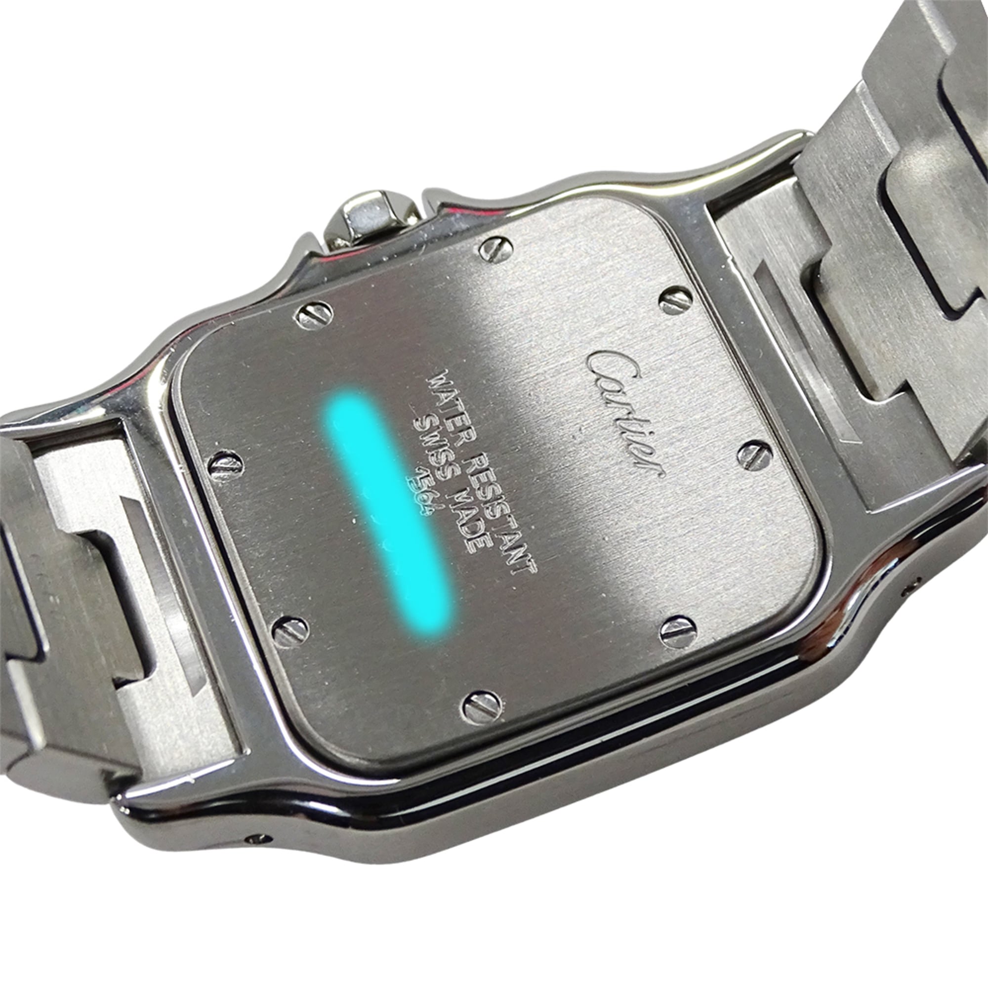 Cartier men's watch, Santos Galbee LM, date, quartz movement, stainless steel (SS), W20018D6, silver/ivory, polished — Good