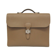 Hermes Sac A Depeche Men's Taurillon Clemence Leather Briefcase,Document Case Etoupe Gray — Like New