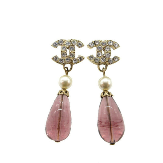 Chanel Coco Mark Earrings, Fake Pearl/Stone/Metal, 05P, Gold, 0755CHANEL