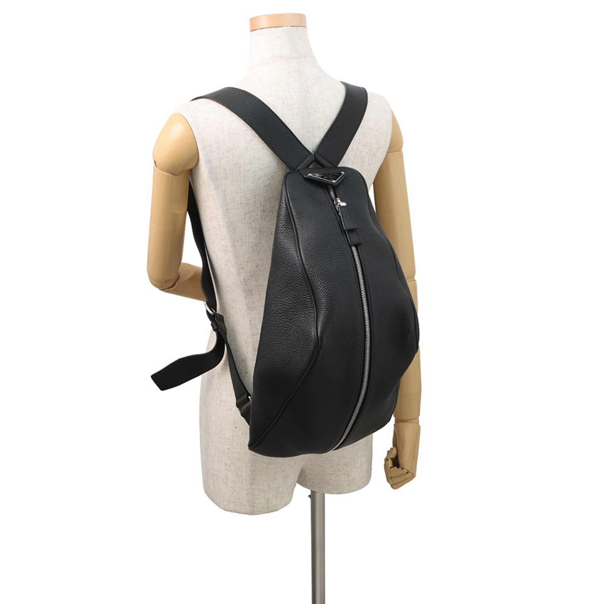 Prada Vitello Dino Triangle Backpack in Leather (2VZ099) - Black