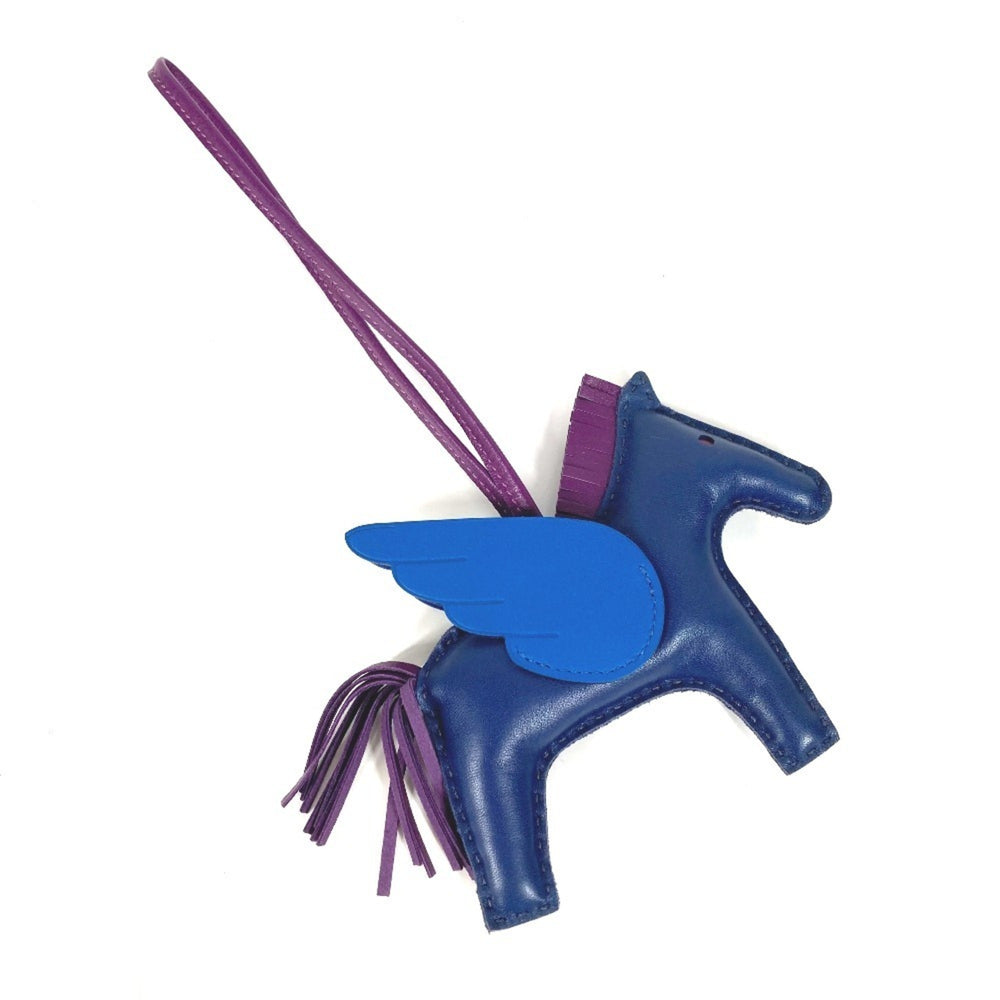 HERMES Horse Keychain Cheval Rodeo Pegasus MM Accessory Bag Charm Agneau Milo Men's Women's Blue — Like New