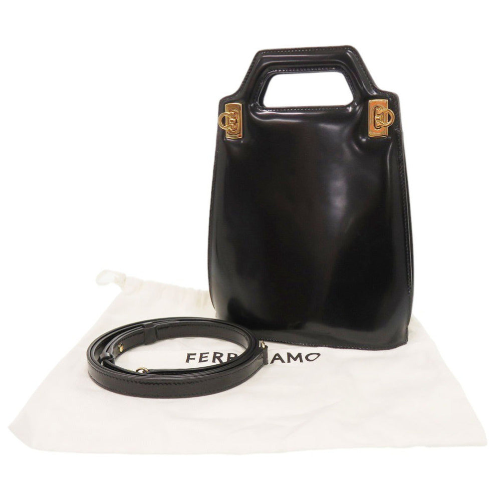Unused Salvatore Ferragamo Wanda Mini 2WAY Gancini 213494 Calf Leather Black Handbag 1390Salvatore — Like New