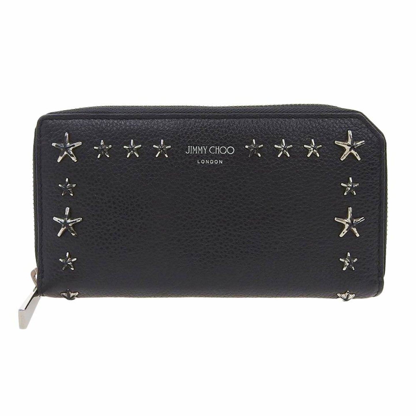 Jimmy Choo JIMMY CHOO Round Zipper Long Wallet Pippa Star Studs Leather Black