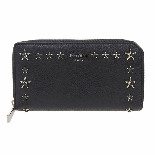 Jimmy Choo JIMMY CHOO Round Zipper Long Wallet Pippa Star Studs Leather Black