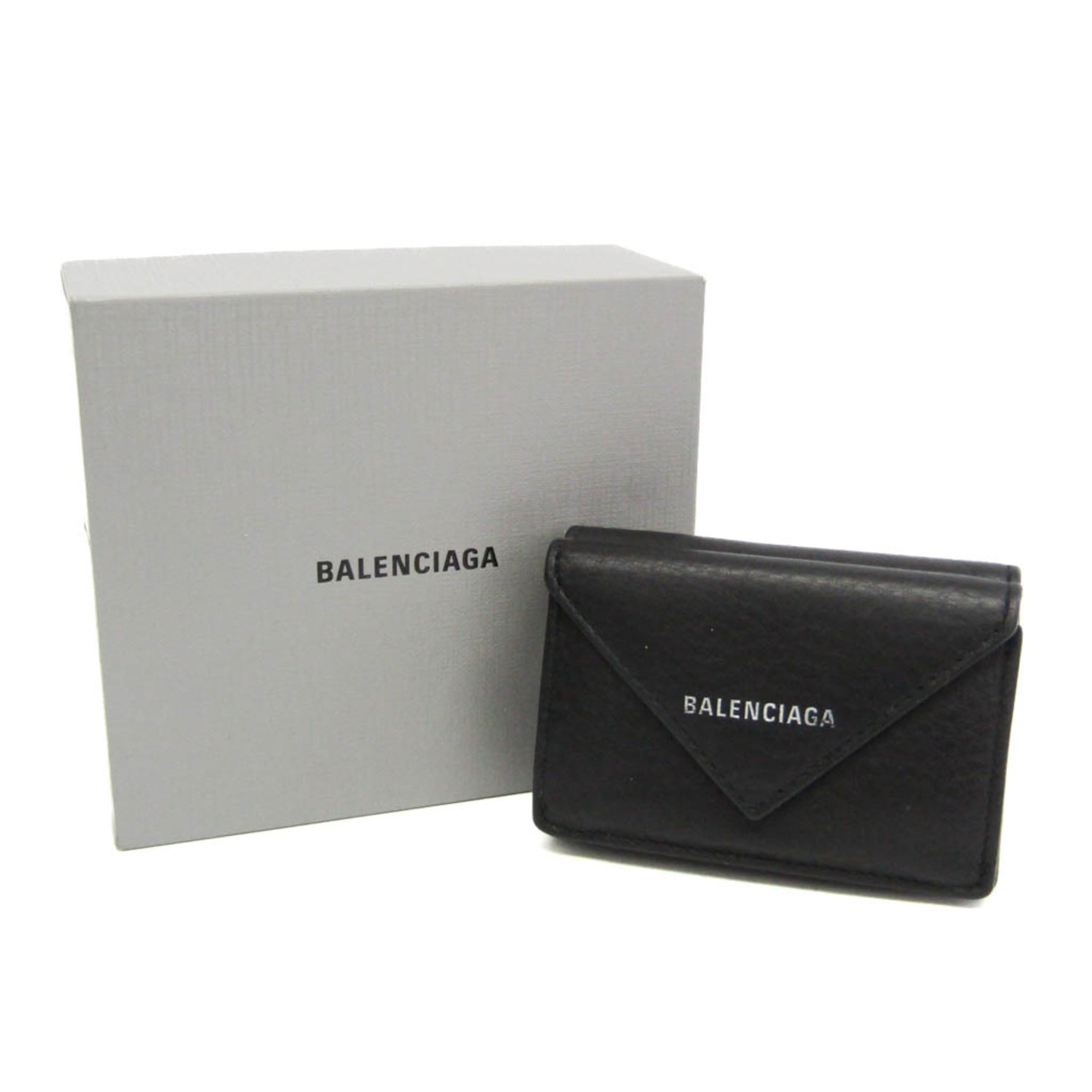 Balenciaga PAPIER Mini 391446 Men,Women Leather Wallet (tri-fold) Black