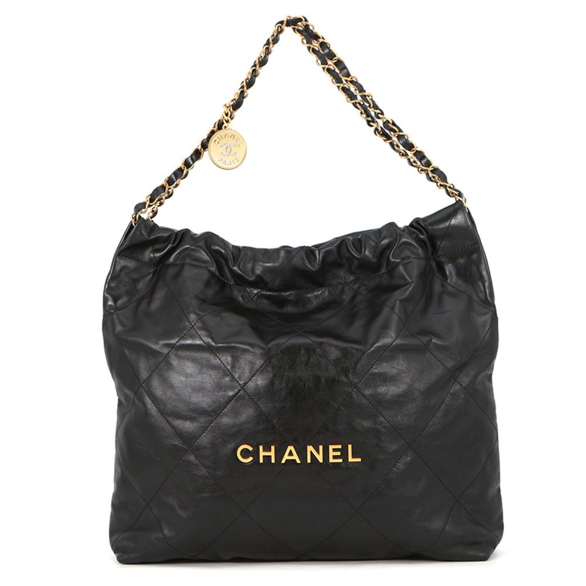 Chanel handbag, 22 medium, shiny calfskin, AS3261, CHANEL shoulder bag, black, handbag for women — Like New